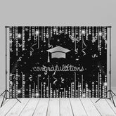 Aperturee - Glitter Silver Strings Stars Black Grad Photo Backdrop